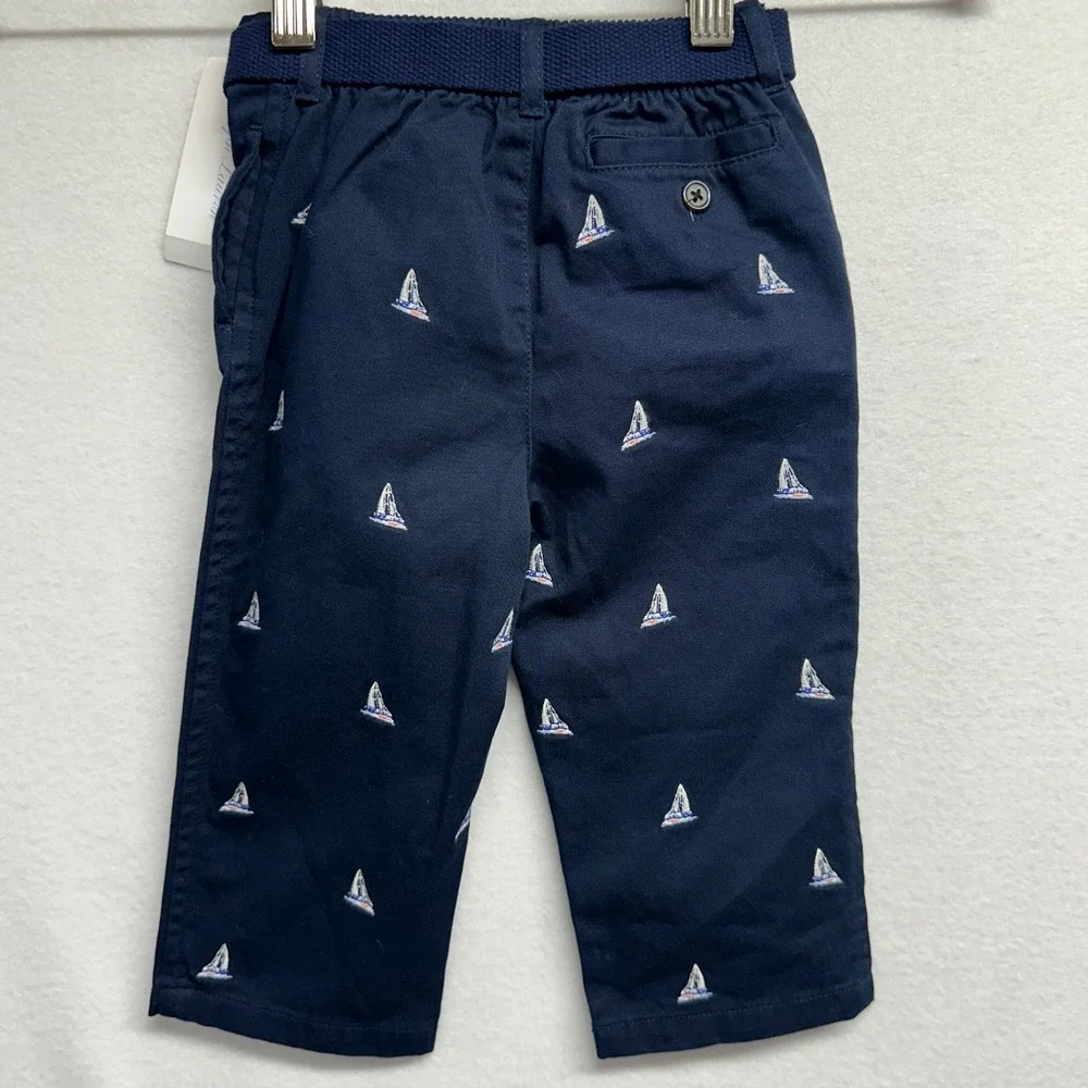 Ralph Lauren Chino Pants Kids 18M Navy Blue Sailboat Embroidered Belted